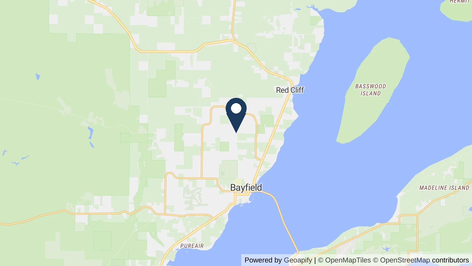 Map showing the general Bayfield, WI area where Collins completed this metal roofing project