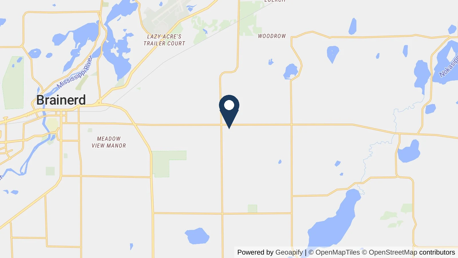 Map showing the general Brainerd, MN area where Collins completed this metal roofing project