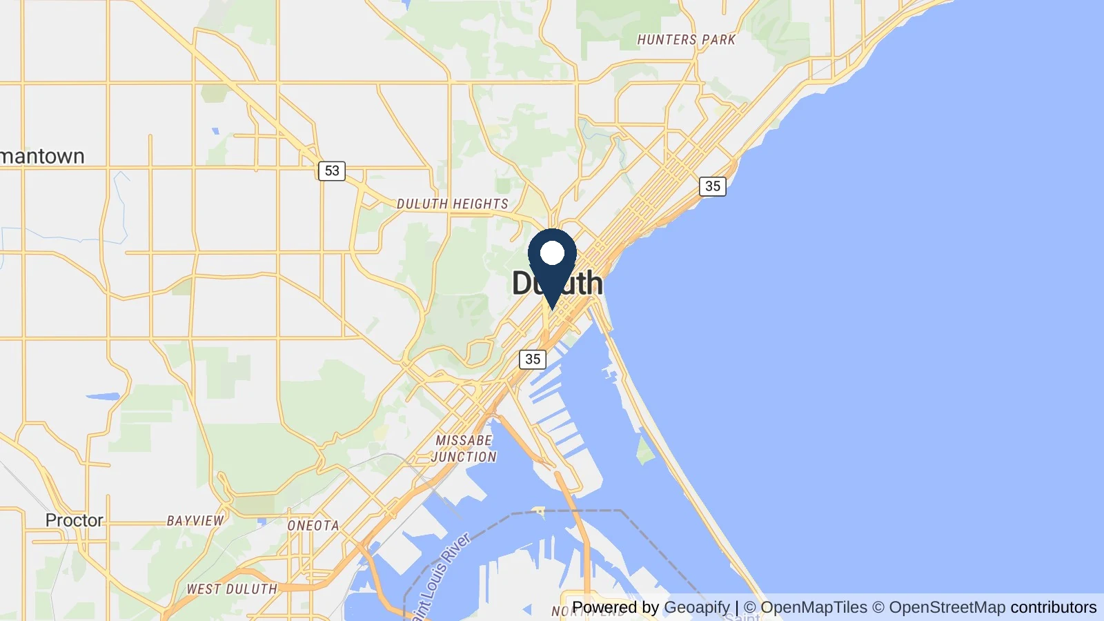 Map showing the general Duluth, MN area where Collins completed this metal roofing project