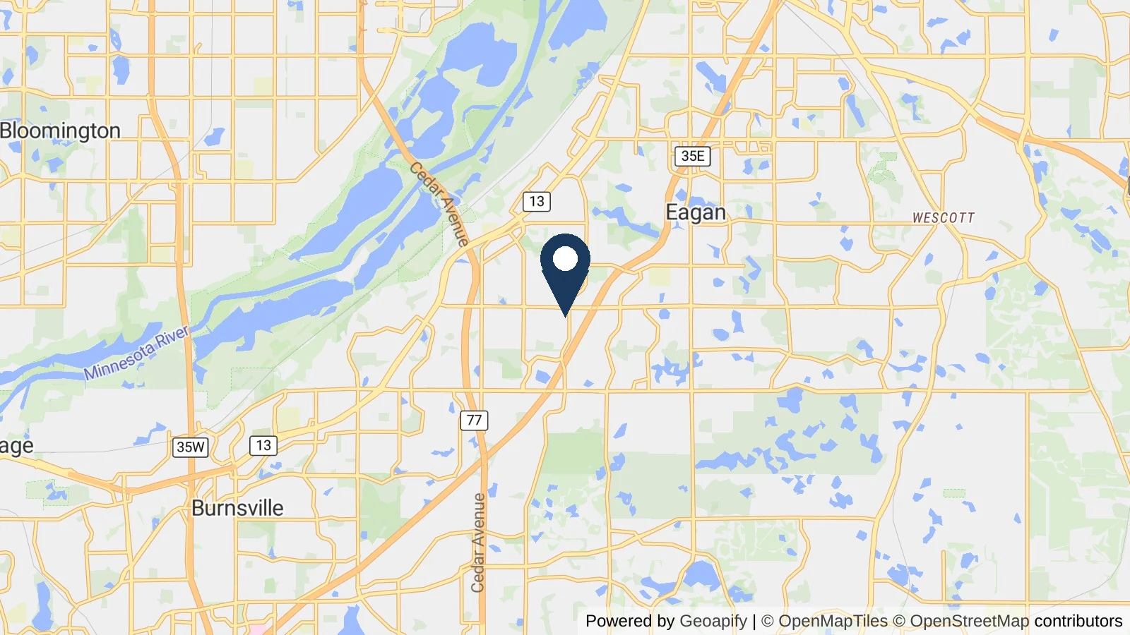 Map showing the general Eagan, MN area where Collins completed this metal roofing project