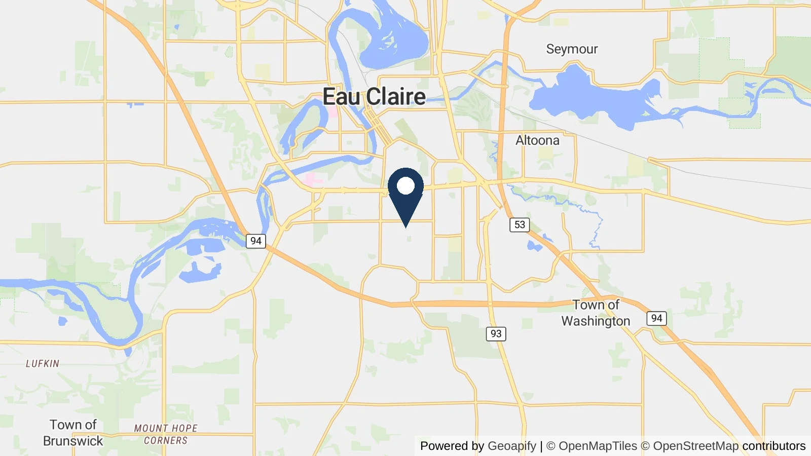 Map showing the general Eau Claire, WI area where Collins completed this metal roofing project