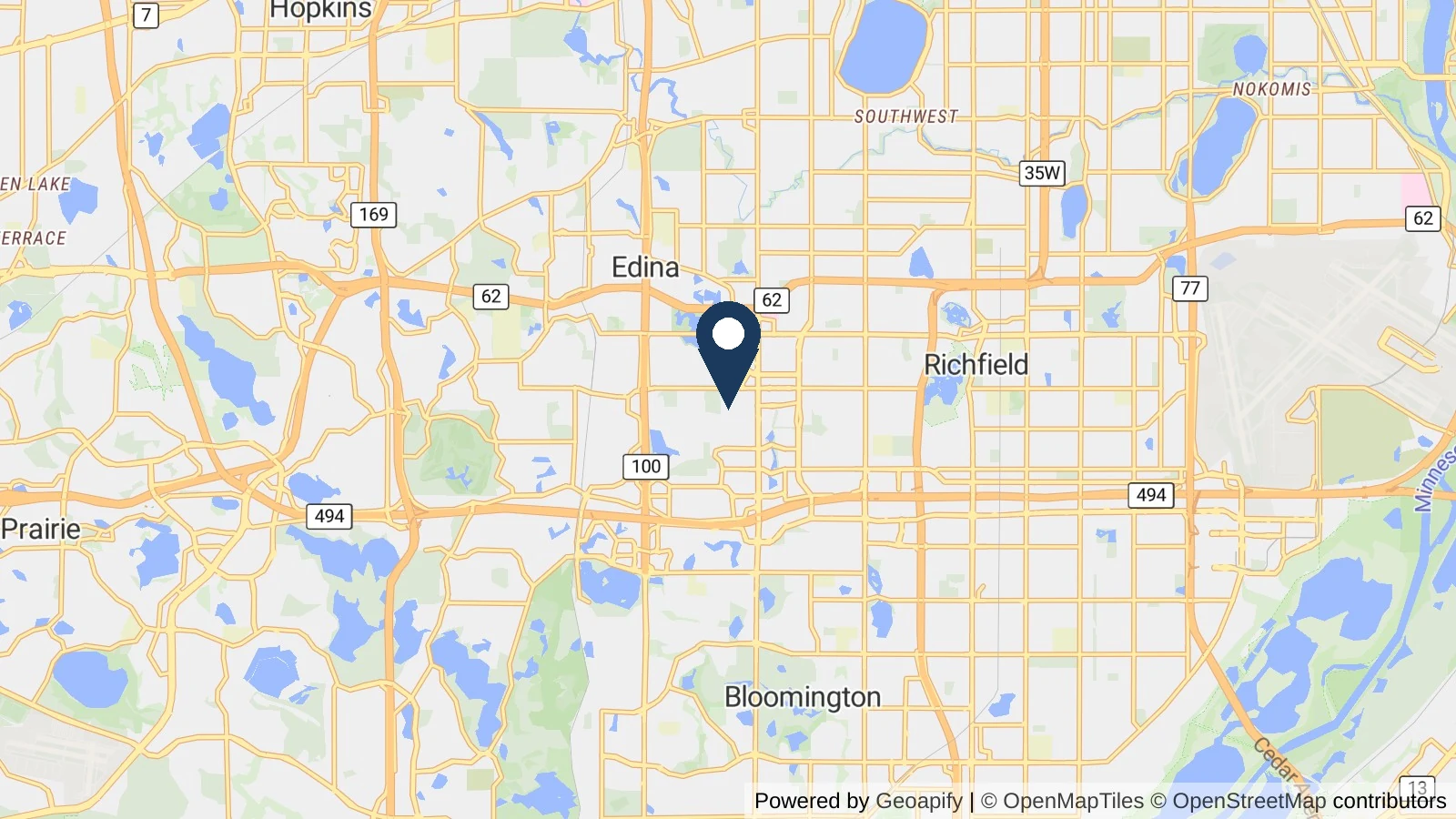 Map showing the general Edina, MN area where Collins completed this metal roofing project