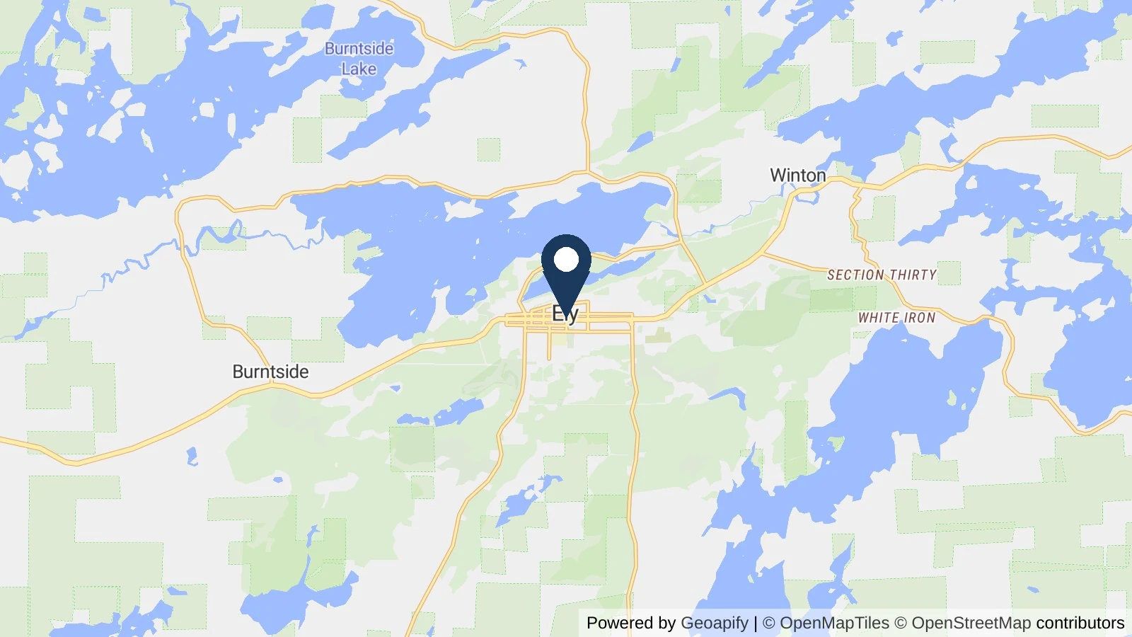 Map showing the general Ely, MN area where Collins completed this metal roofing project