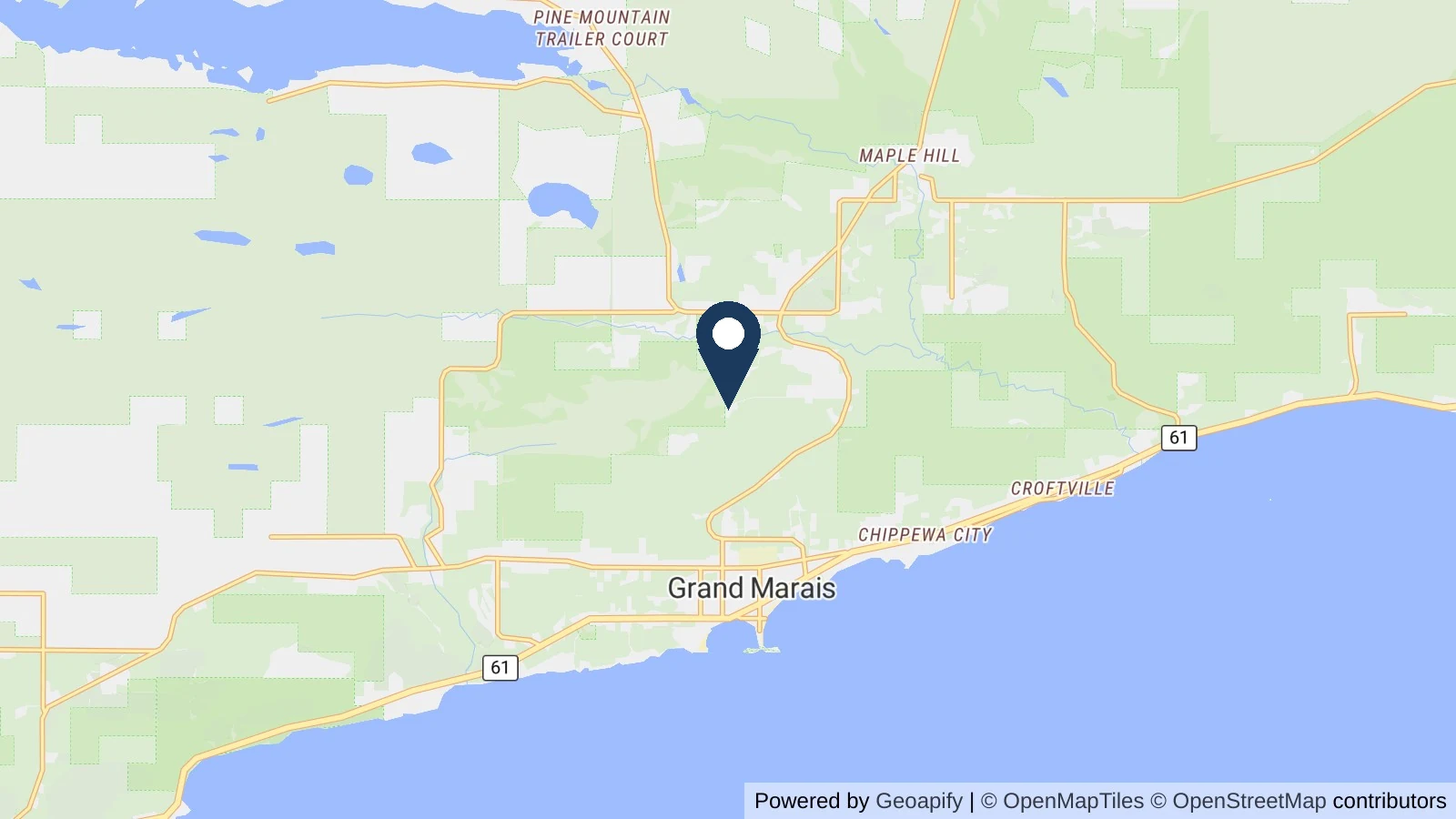 Map showing the general Grand Marais, MN area where Collins completed this metal roofing project