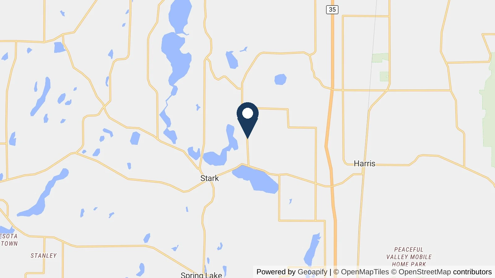 Map showing the general Harris, MN area where Collins completed this metal roofing project
