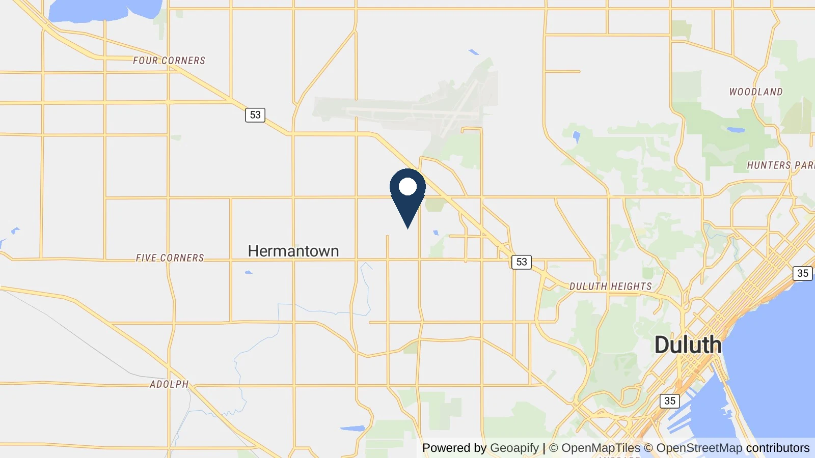 Map showing the general Hermantown, MN area where Collins completed this metal roofing project