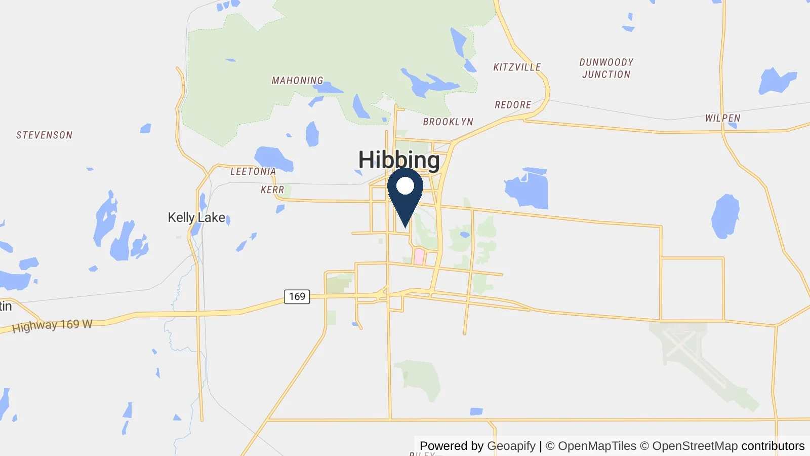 Map showing the general Hibbing, MN area where Collins completed this metal roofing project