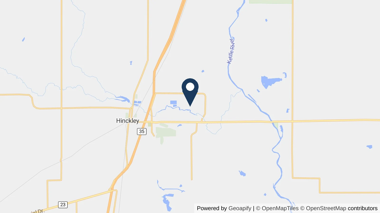 Map showing the general Hinckley, MN area where Collins completed this metal roofing project