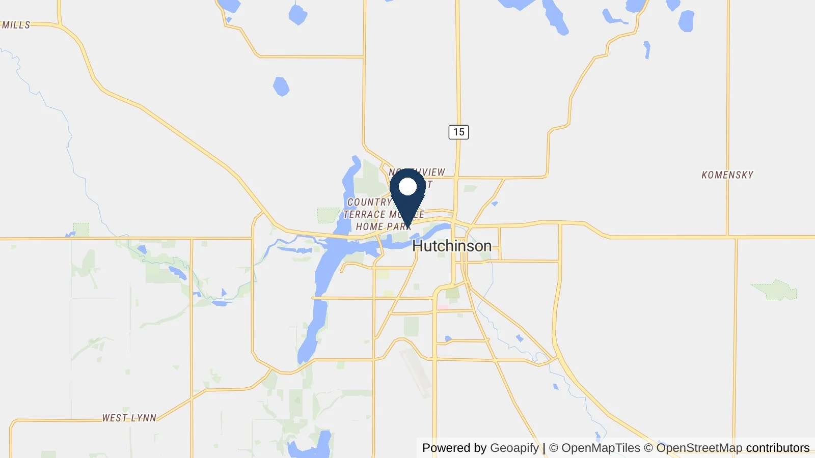 Map showing the general Hutchinson, MN area where Collins completed this metal roofing project