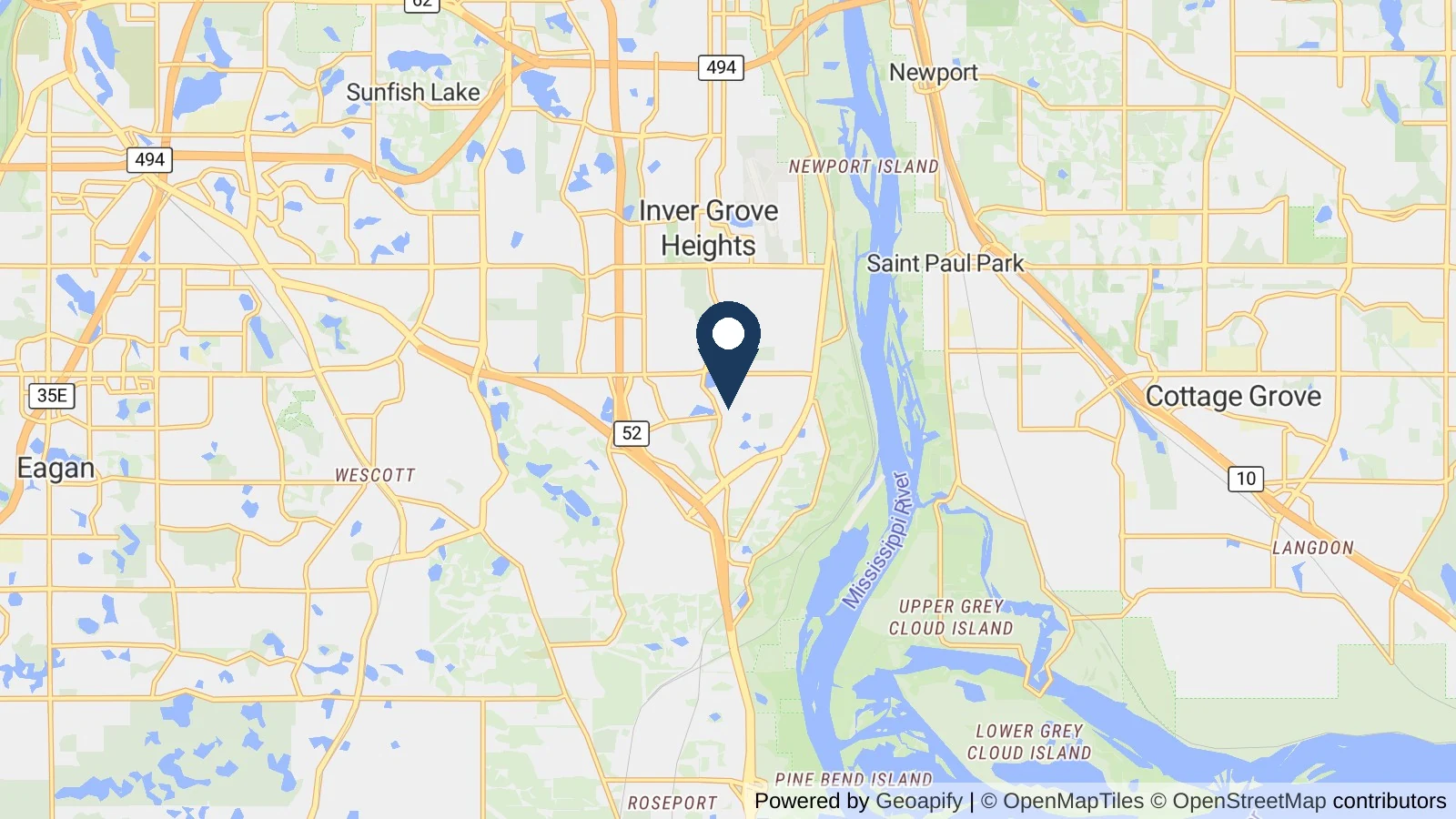 Map showing the general Inver Grove Heights, MN area where Collins completed this metal roofing project