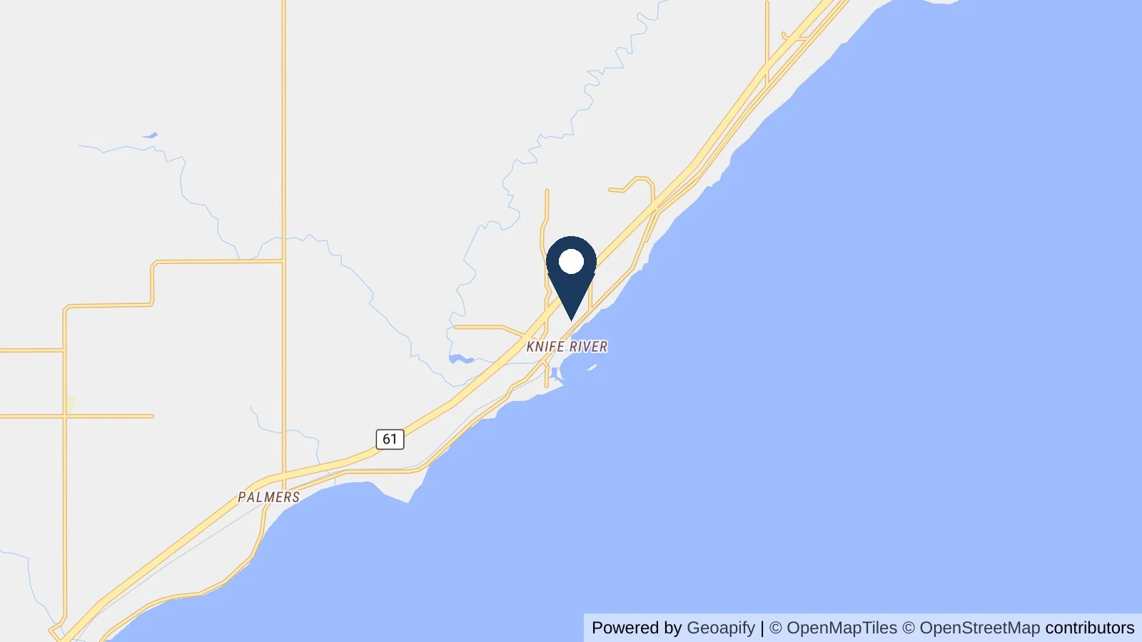 Map showing the general Knife River, MN area where Collins completed this metal roofing project