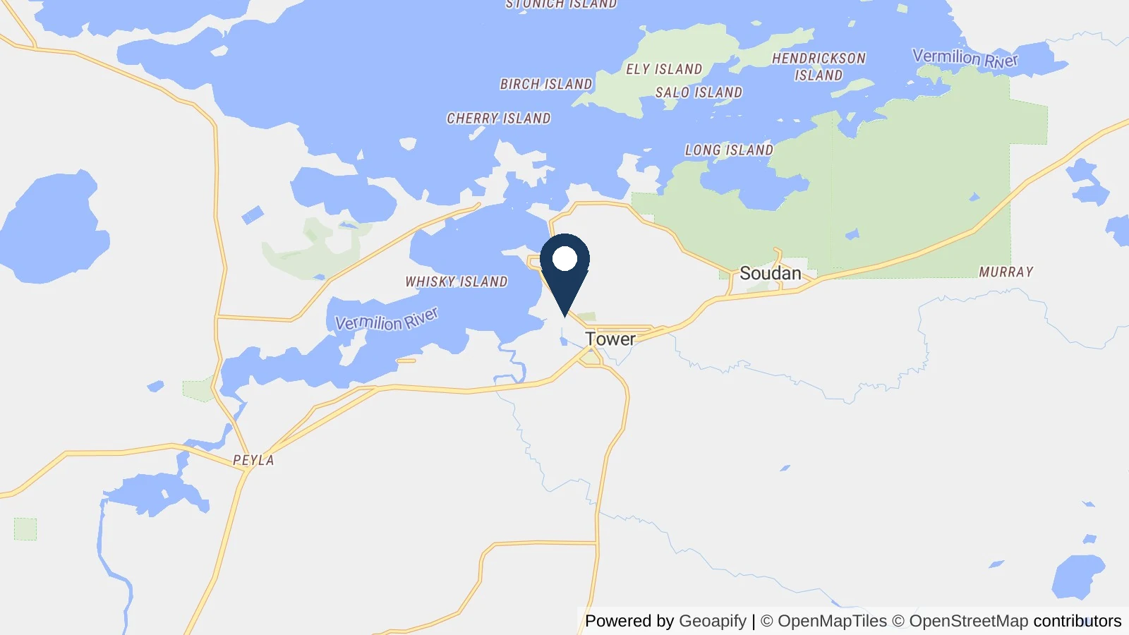 Map showing the general Lake Vermilion, MN area where Collins completed this metal roofing project