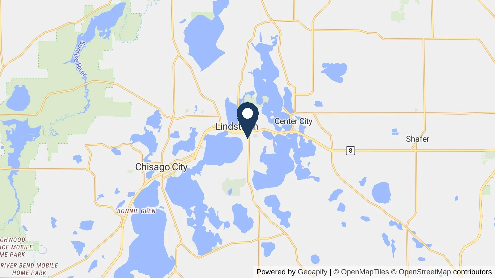 Map showing the general Lindstrom, MN area where Collins completed this metal roofing project
