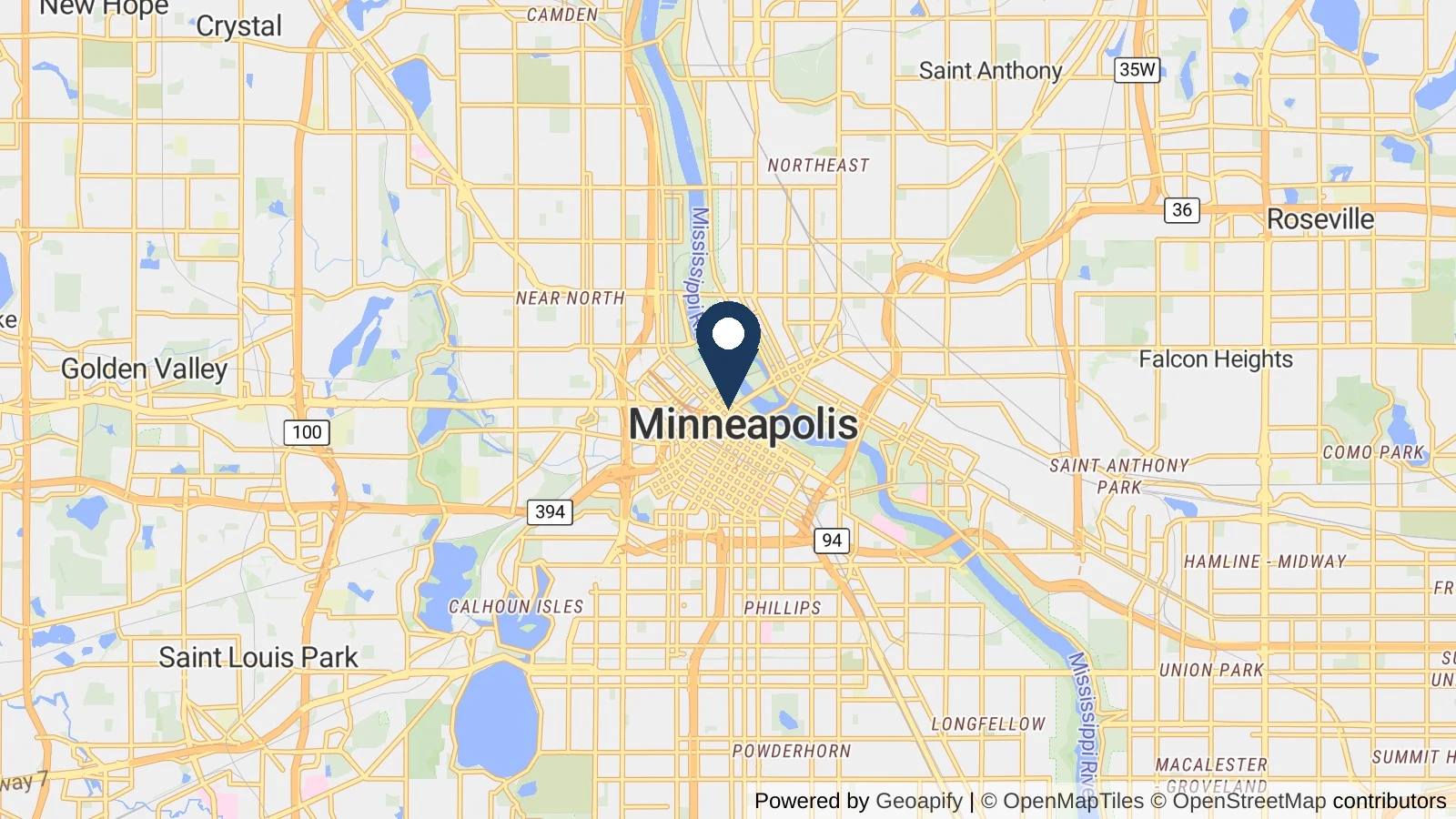 Map showing the general Minneapolis, MN area where Collins completed this metal roofing project