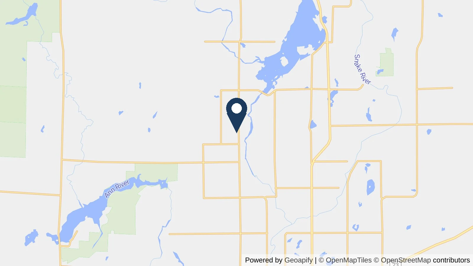 Map showing the general Mora, MN area where Collins completed this metal roofing project