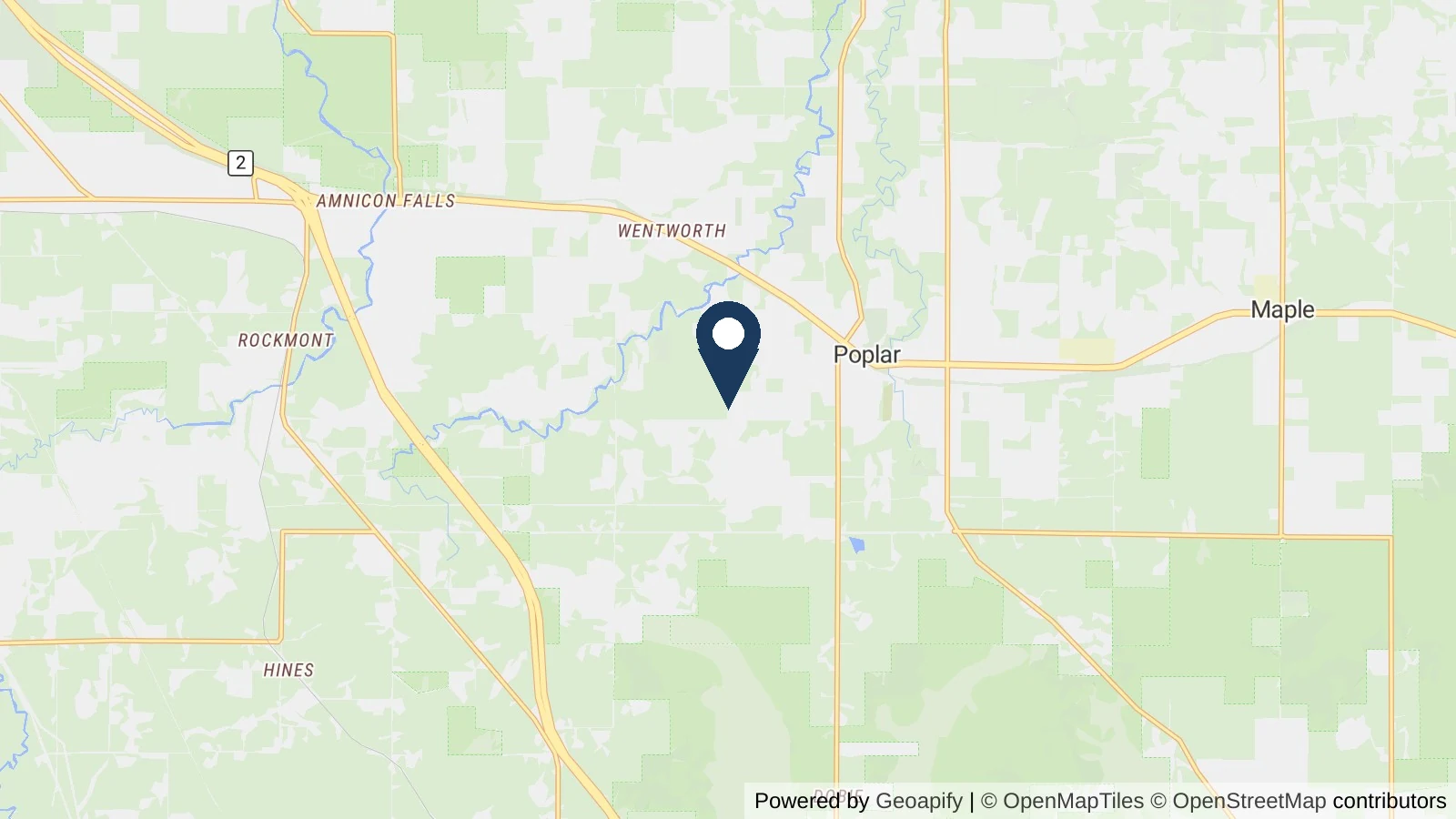 Map showing the general Poplar, WI area where Collins completed this metal roofing project