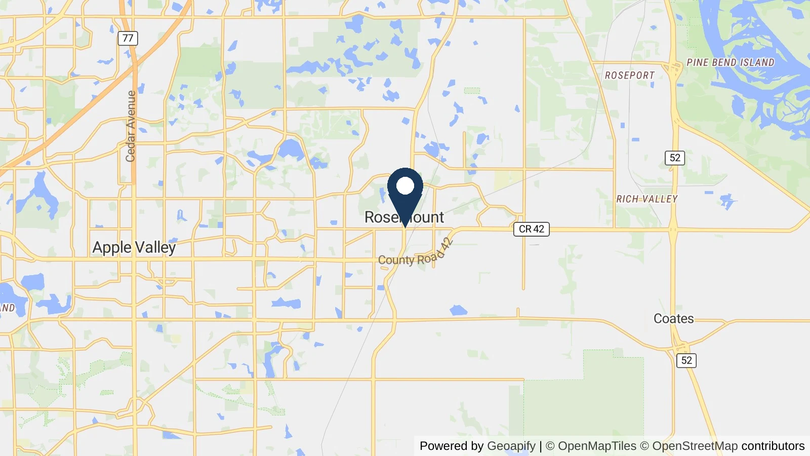 Map showing the general Rosemount, MN area where Collins completed this metal roofing project