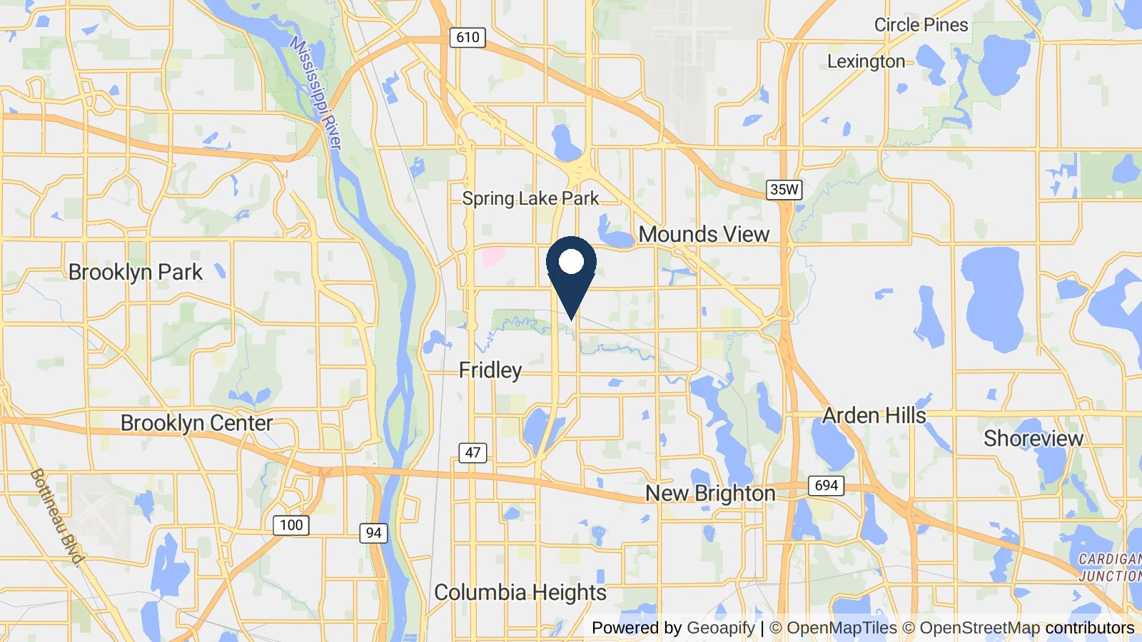 Map showing the general Spring Lake Park, MN area where Collins completed this metal roofing project