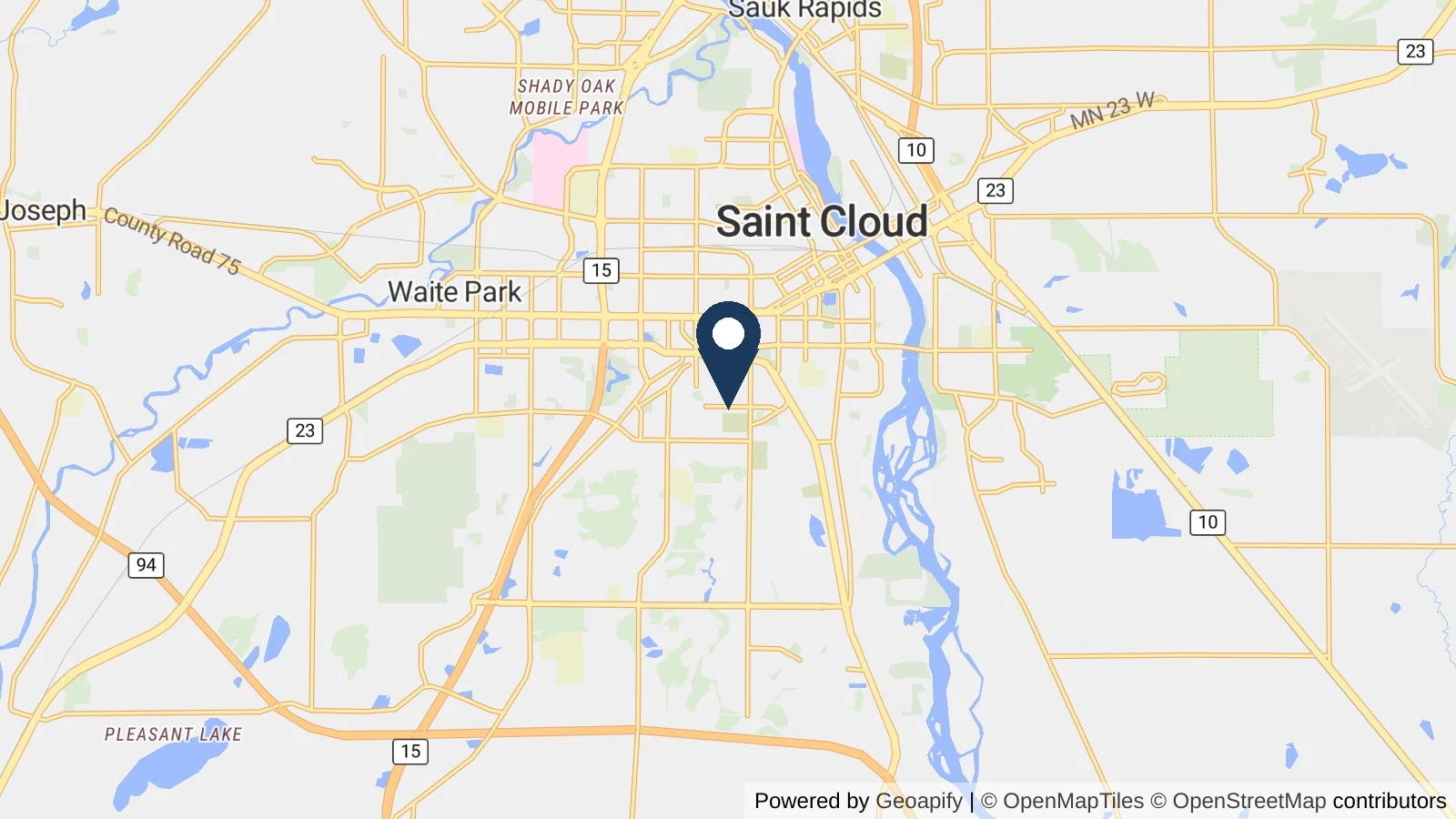 Map showing the general St. Cloud, MN area where Collins completed this metal roofing project