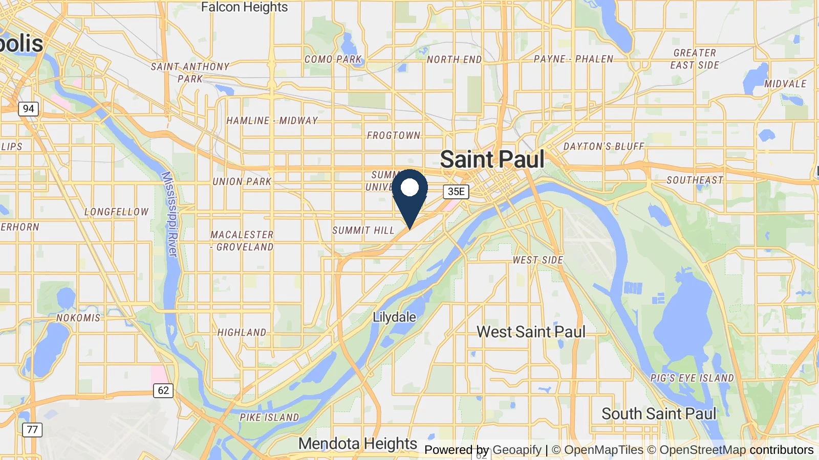 Map showing the general St. Paul, MN area where Collins completed this metal roofing project