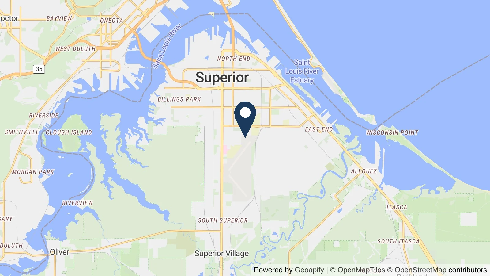 Map showing the general Superior, WI area where Collins completed this metal roofing project