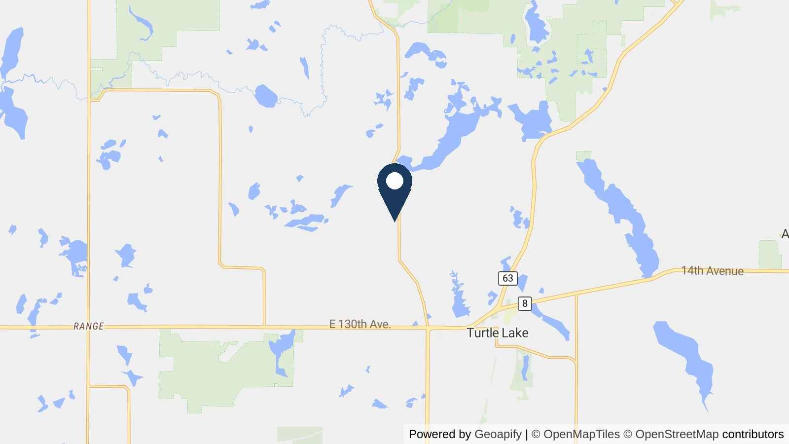 Map showing the general Turtle Lake, WI area where Collins completed this metal roofing project