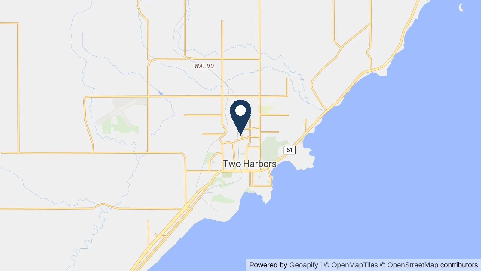 Map showing the general Two Harbors, MN area where Collins completed this metal roofing project