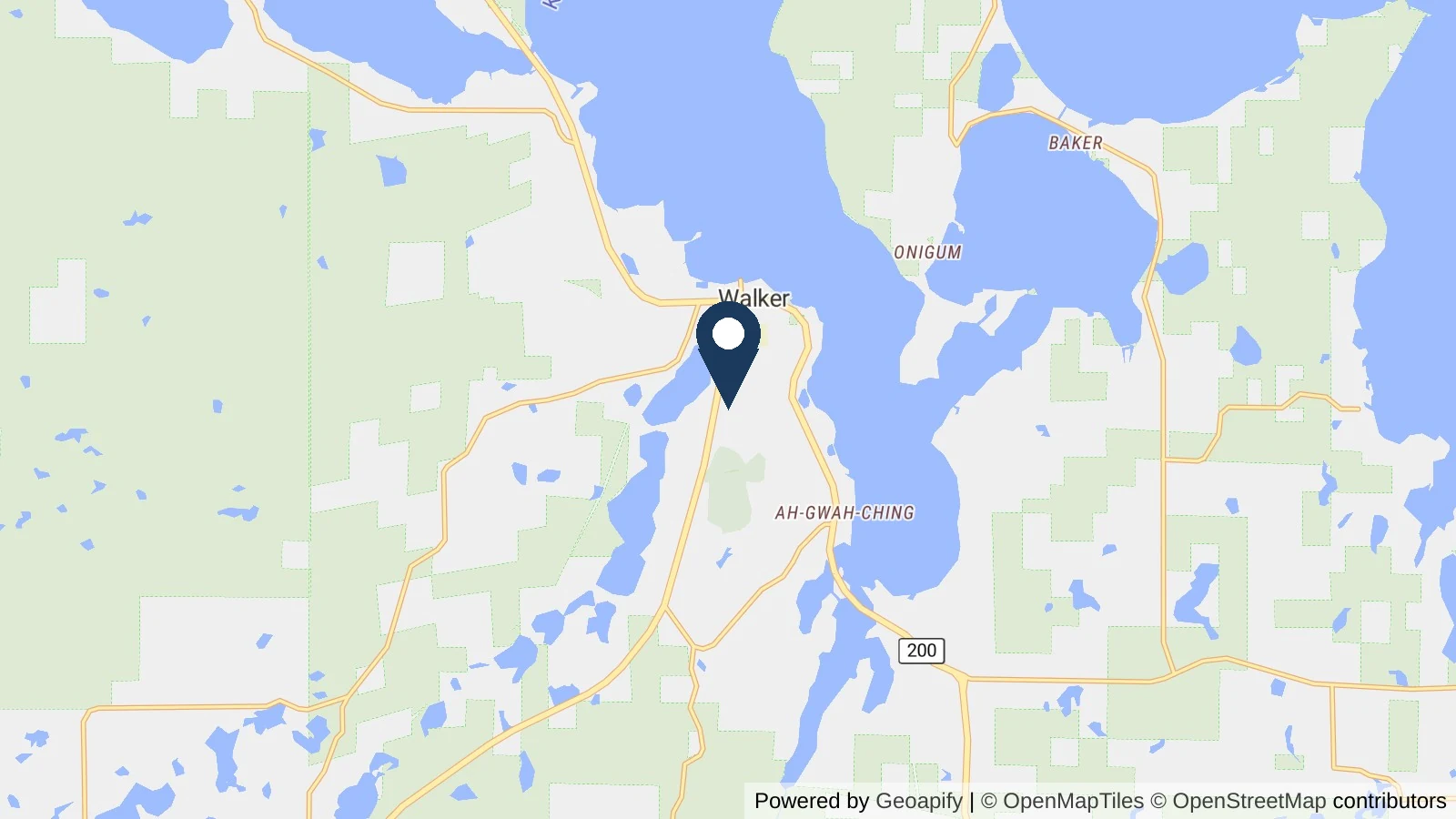Map showing the general Walker, MN area where Collins completed this metal roofing project