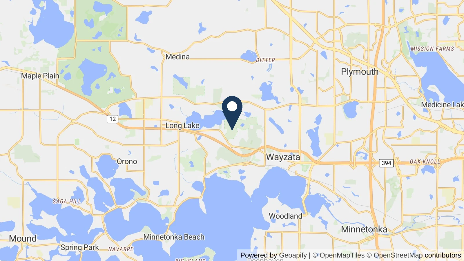 Map showing the general Wayzata, MN area where Collins completed this metal roofing project